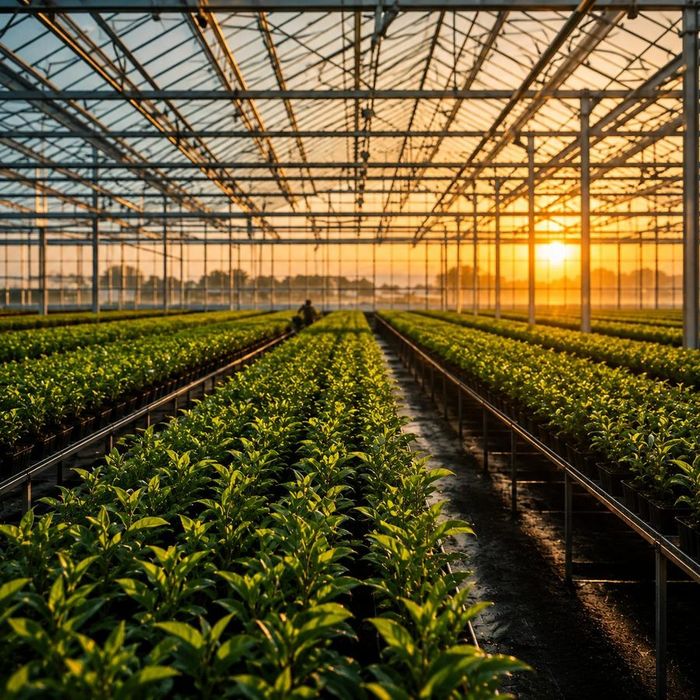 Vivero profesional al atardecer